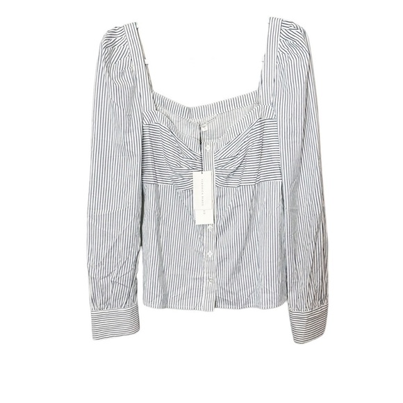 Veronica Beard Frankie Pinstripe Button Down Square Neck Top - Picture 2 of 11